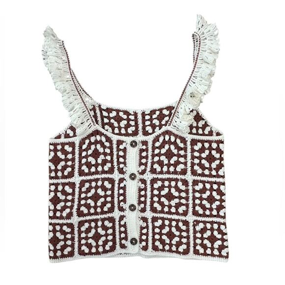 *NWOT Marine Layer Brown Cream Archive Cora Ruffle Crochet Tank Top – Sz S - Picture 6 of 13